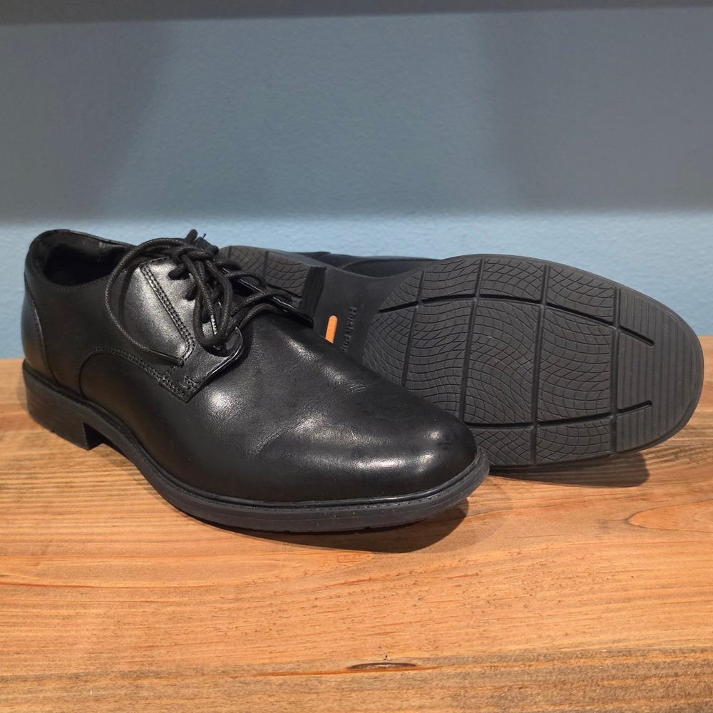 Hush Puppies Mens Finn Dress Shoe Black Leather Bounce Tech Comfort 9.5 W
